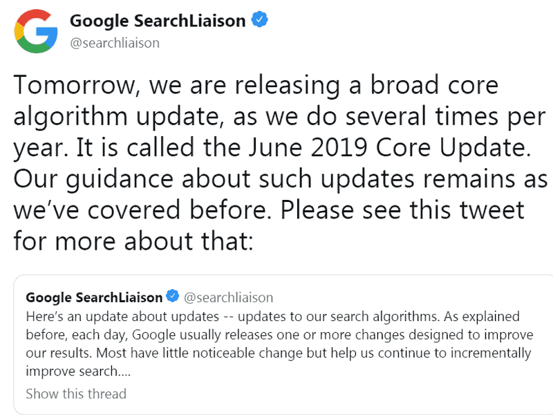 Google cập nhật thuật toán June 2019 Core update (6/2019)