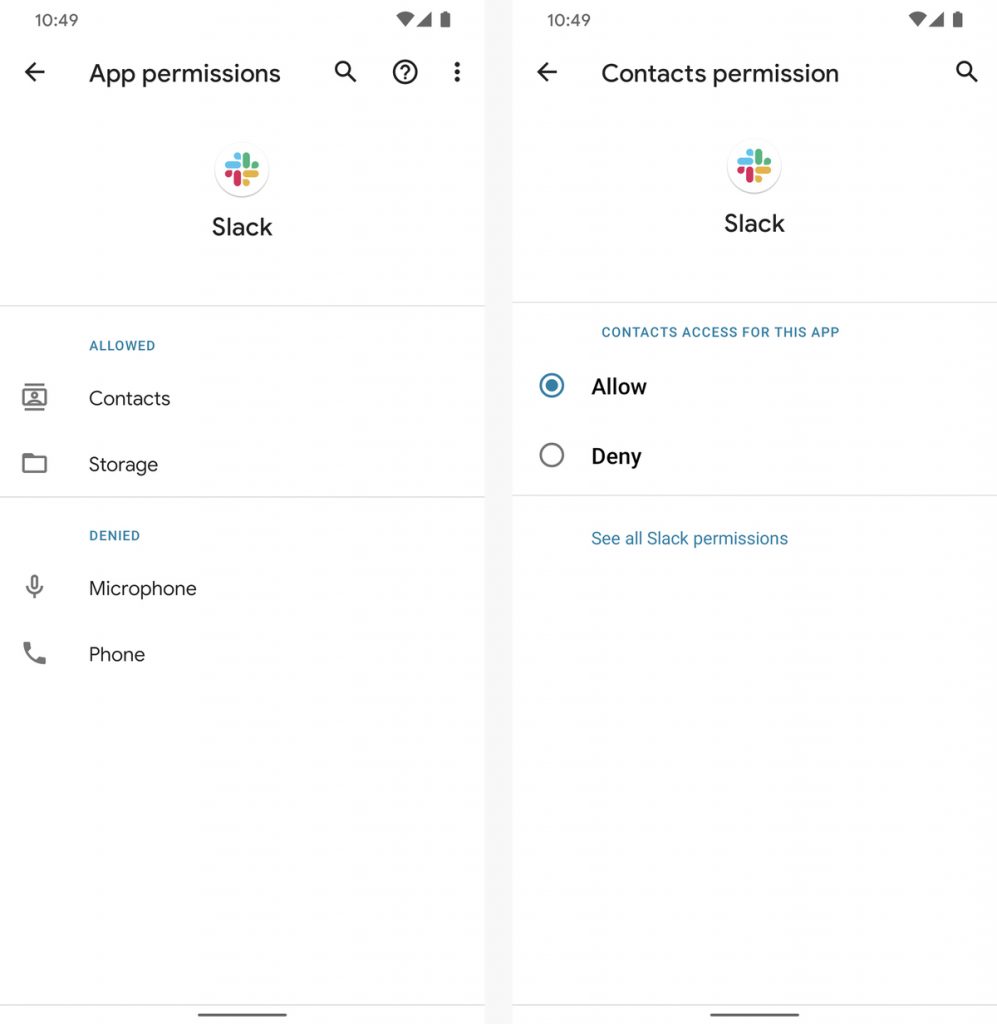 Giao diện cho phép truy cập khác nhau trên hệ Android