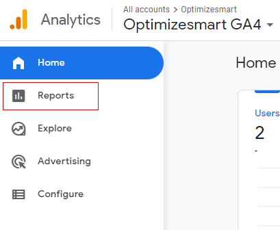 GA4-Trở về google Analytic và chọn nút Report