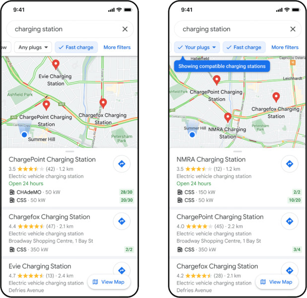 Tính năng filter của Google Maps hỗ trợ tìm kiếm những trạm sạc xe điện và lối vào cho xe lăn