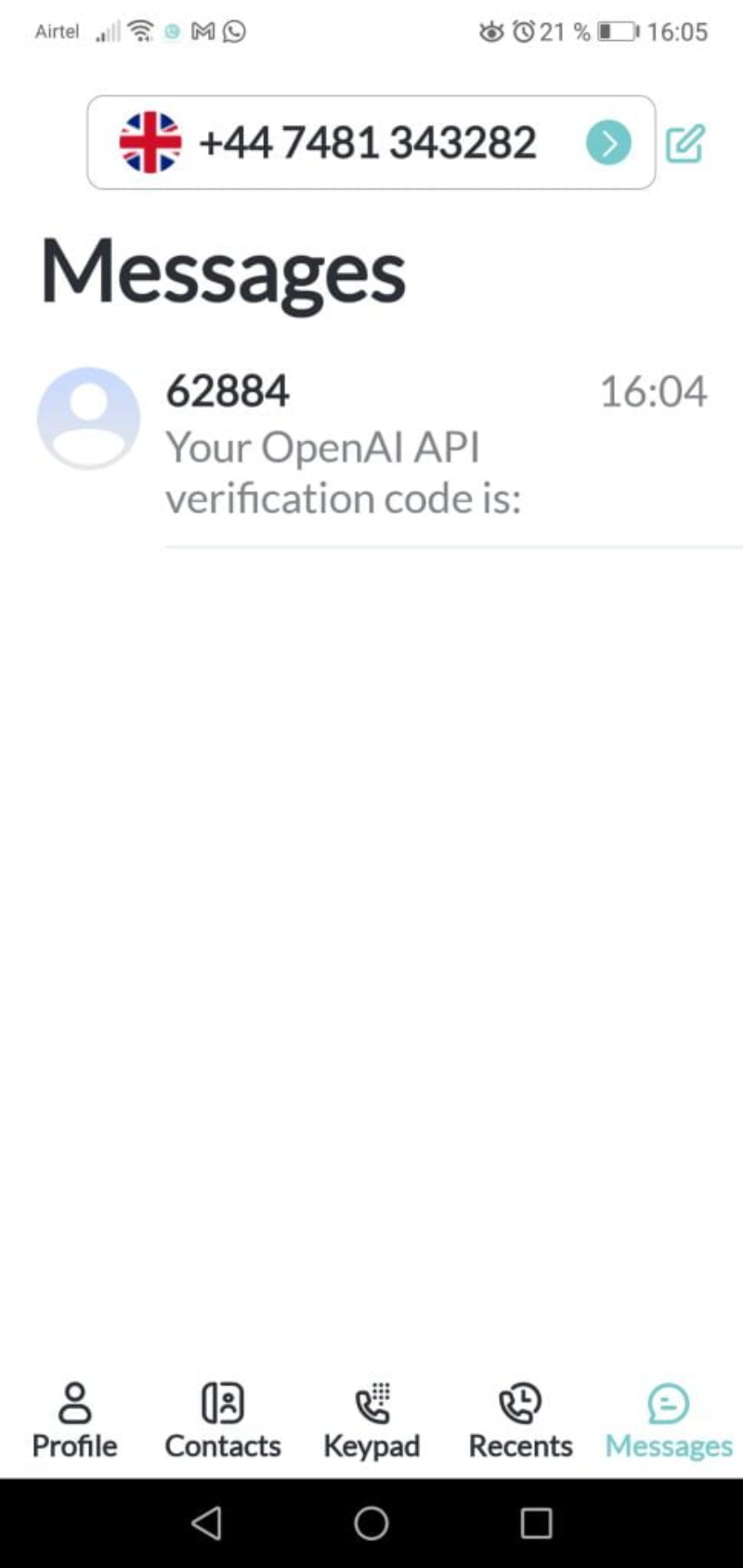 OpenAI sẽ gửi tin SMS xác thực đến số điện thoại của bạn