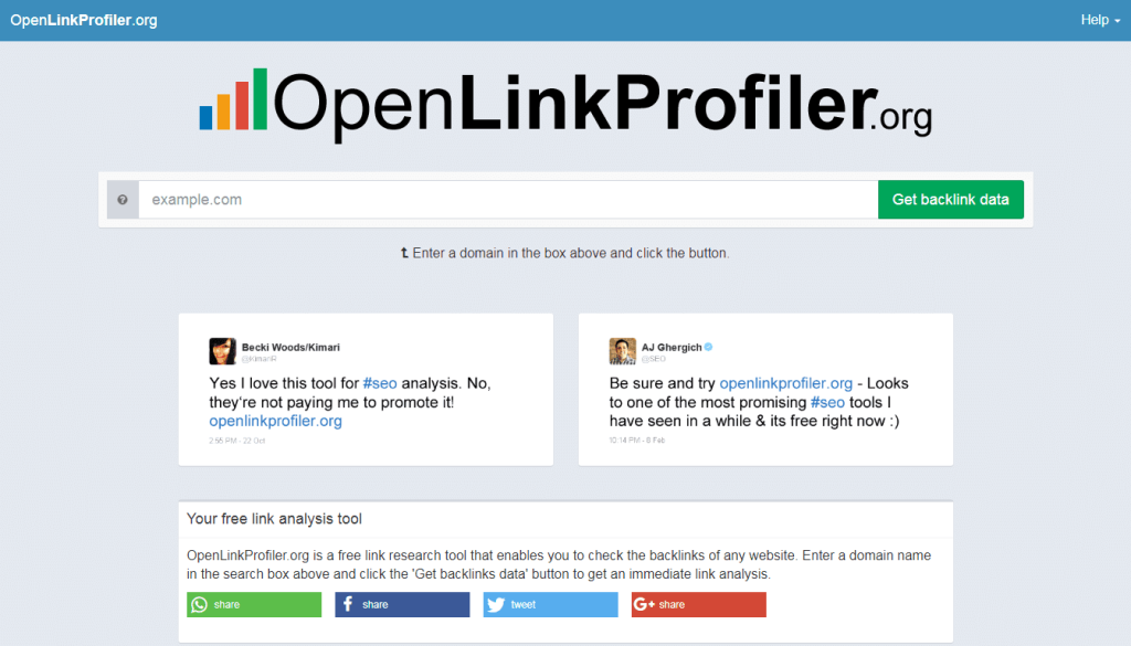 Công cụ backlink checker free - OpenLinkProfiler