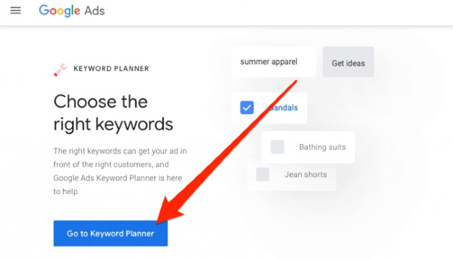 Giao diện của Google Keyword Planner