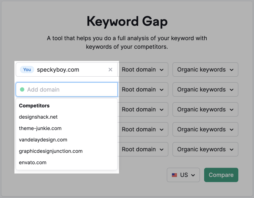 Tìm kiếm từ khoá thông qua Keyword Gap
