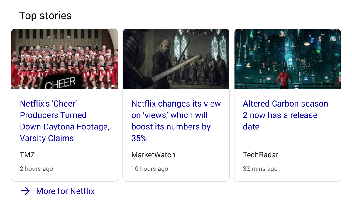 Top stories in Google SERP