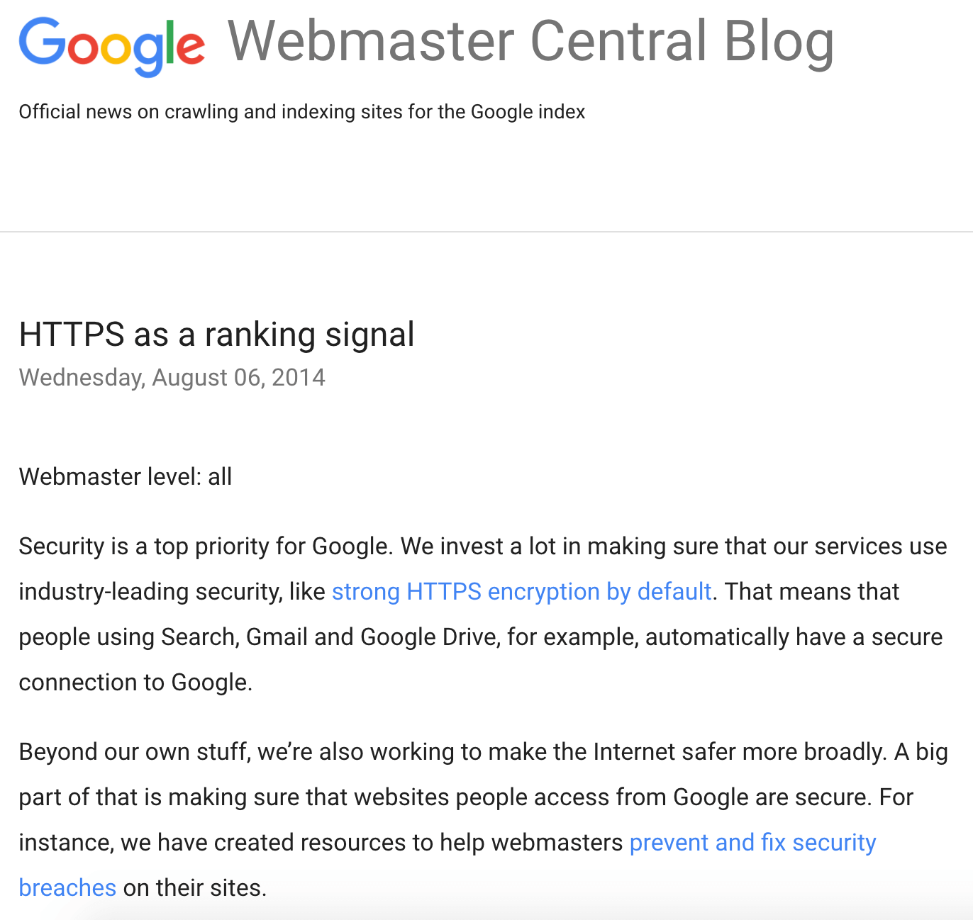 Yếu tố SEO SSL as a ranking signal