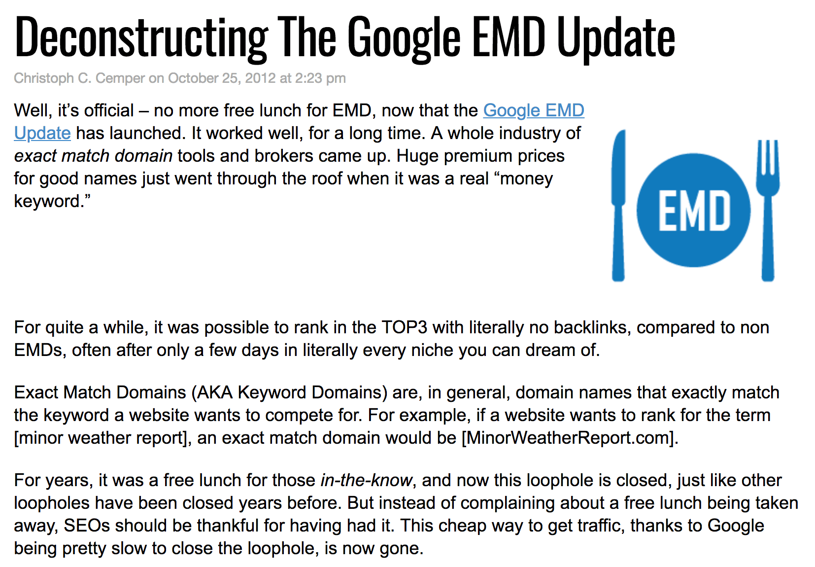 Yếu tố SEO Google EMD update