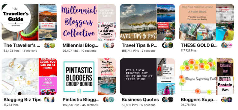 Screenshot of Pinterest group board examples