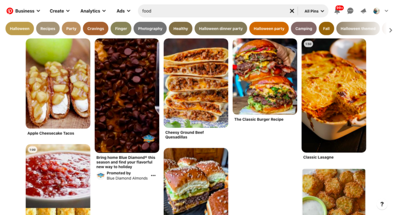Pinterest khám phá trang thức ăn