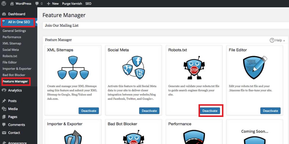 Active cho mục robots.txt tạo file robots.txt bằng All in One SEO
