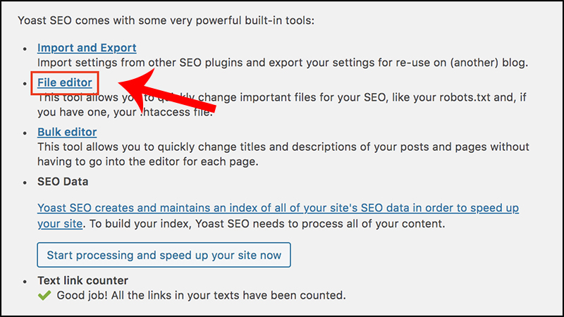 Chọn File editor cách tạo file robots.txt bằng Yoast SEO
