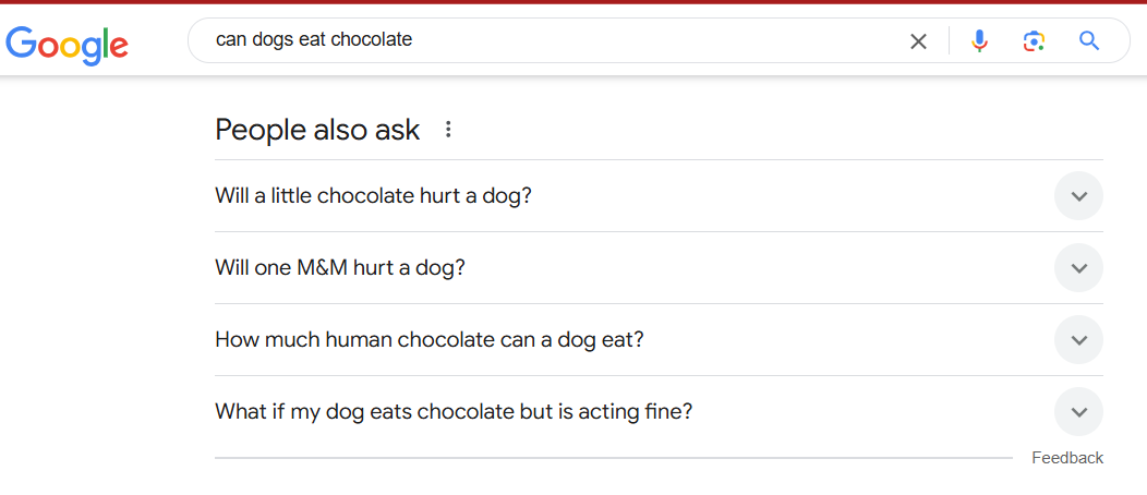 Ảnh chụp màn hình từ tìm kiếm [can dogs eat chocolate]