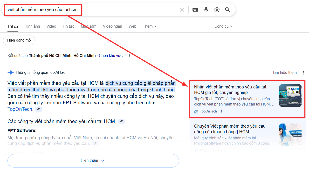 bài viết của TOT được hiển thị trên kết quả AI Overviews