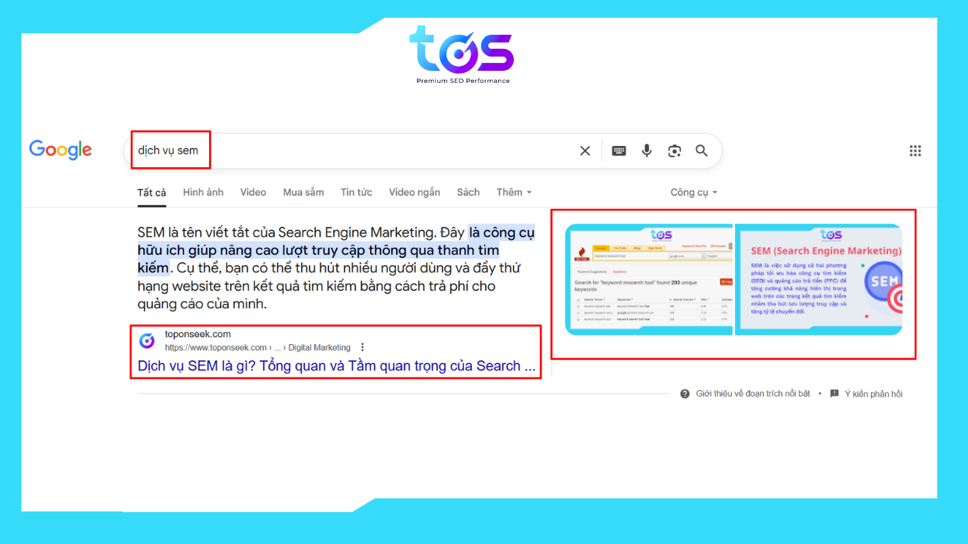 kết quả hiển thị featured snippets