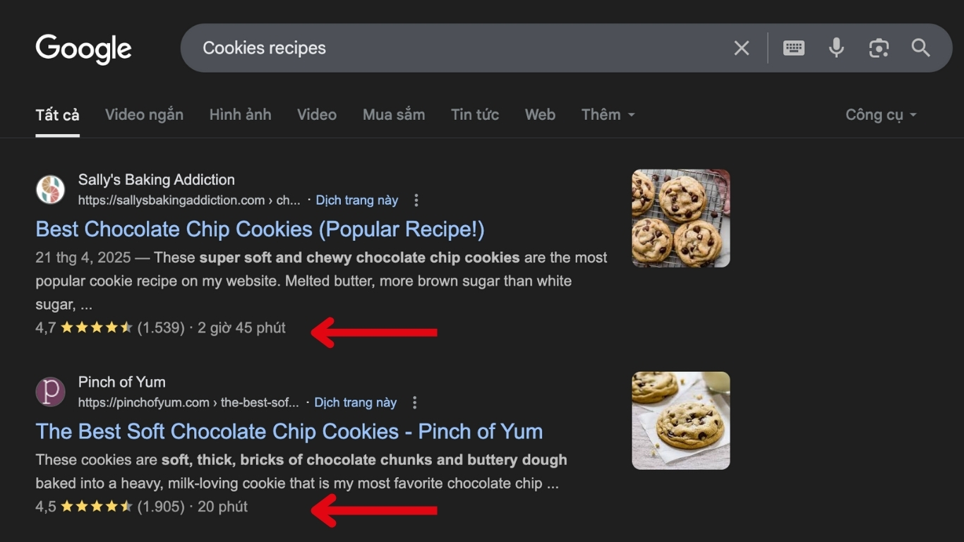 Schema Recipe dành cho các trang blog hoặc website ẩm thực