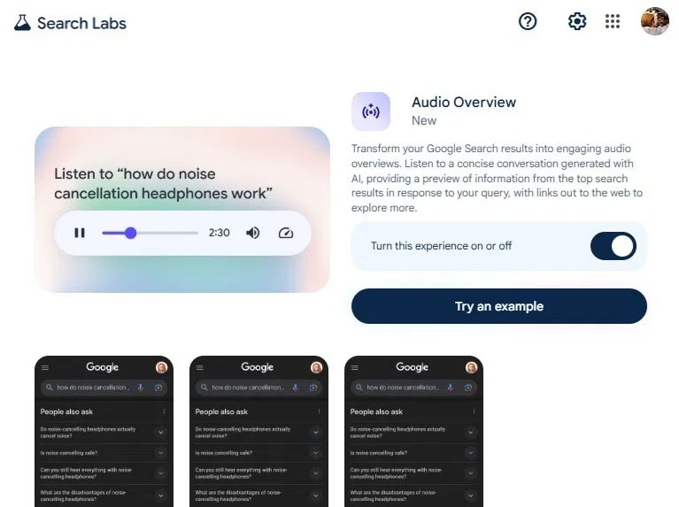 sử dụng Audio Overviews