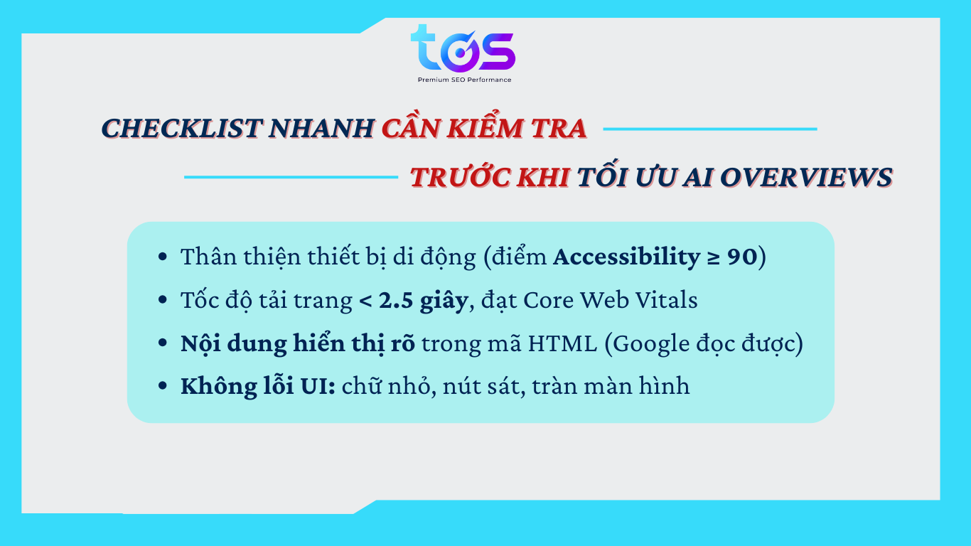 Checklist kiểm tra trước khi tối ưu AI Overviews