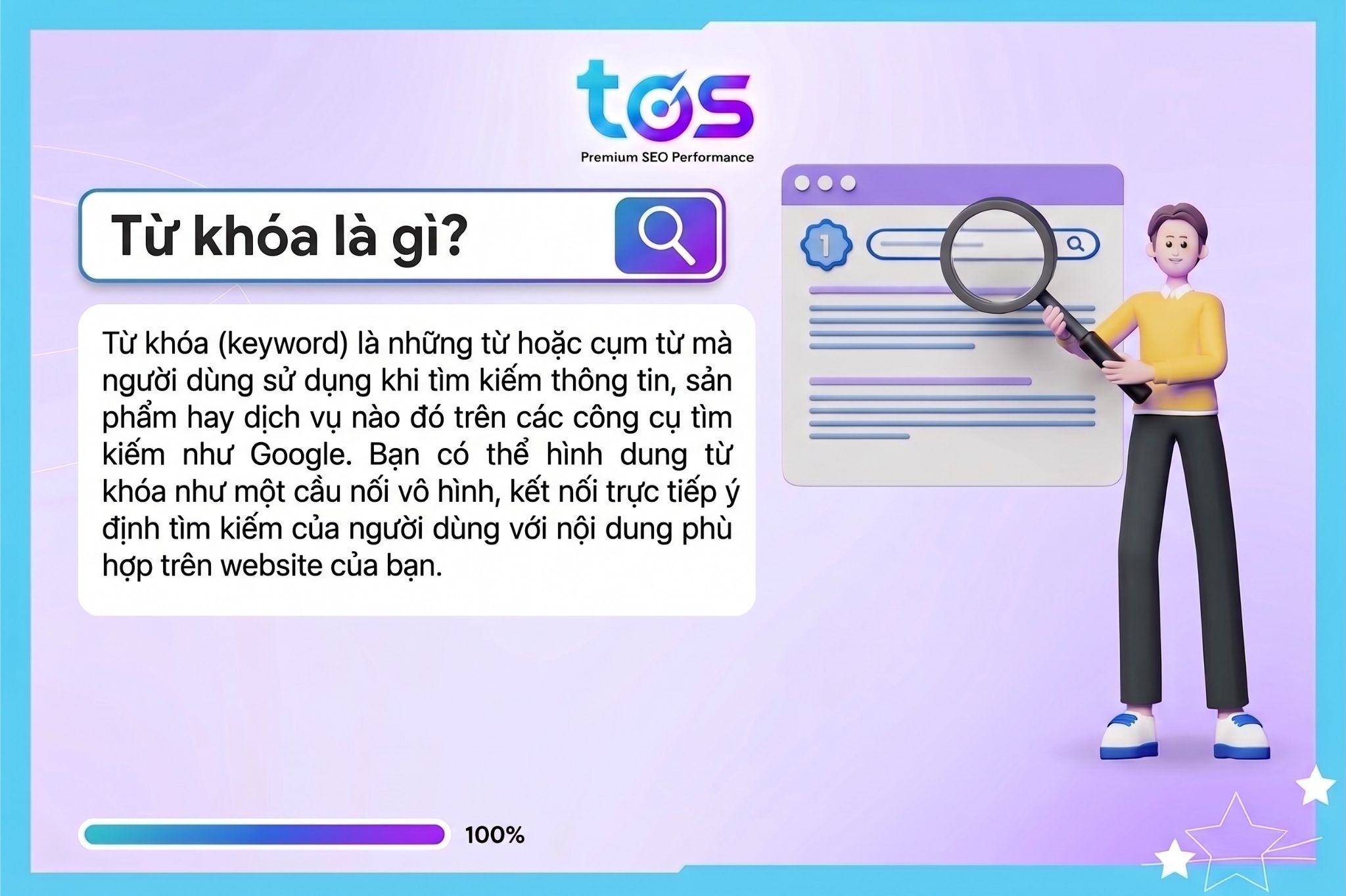 Từ khóa là những từ hoặc cụm từ mà người dùng nhập vào công cụ tìm kiếm