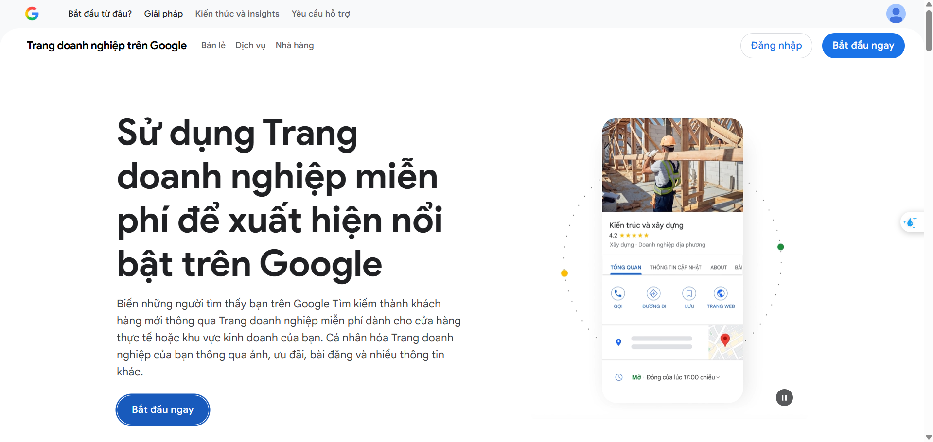 Giao diện trang web chính thức của Google Business Profile