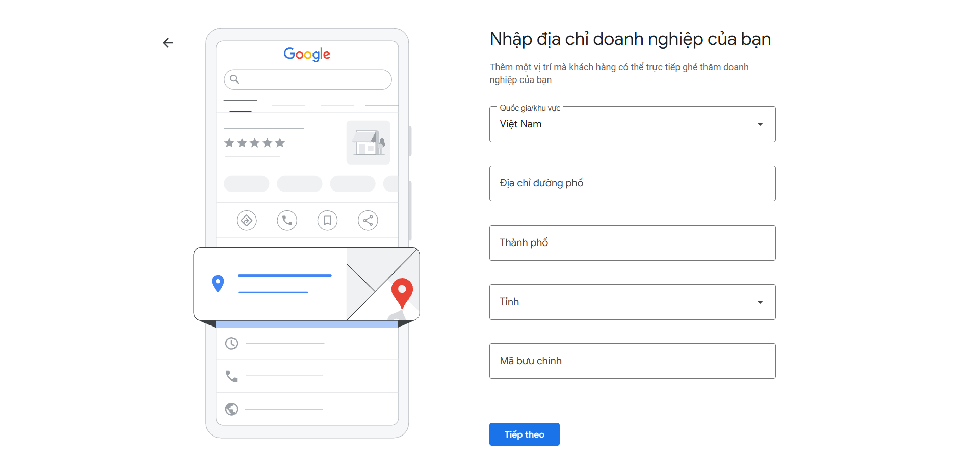 Nhập địa chỉ doanh nghiệp trên Google Business Profile