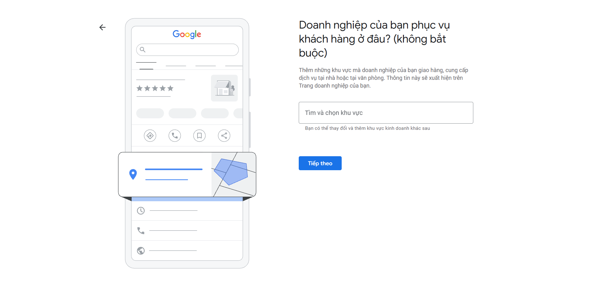Nhập khu vực phục vụ trên Google Business Profile