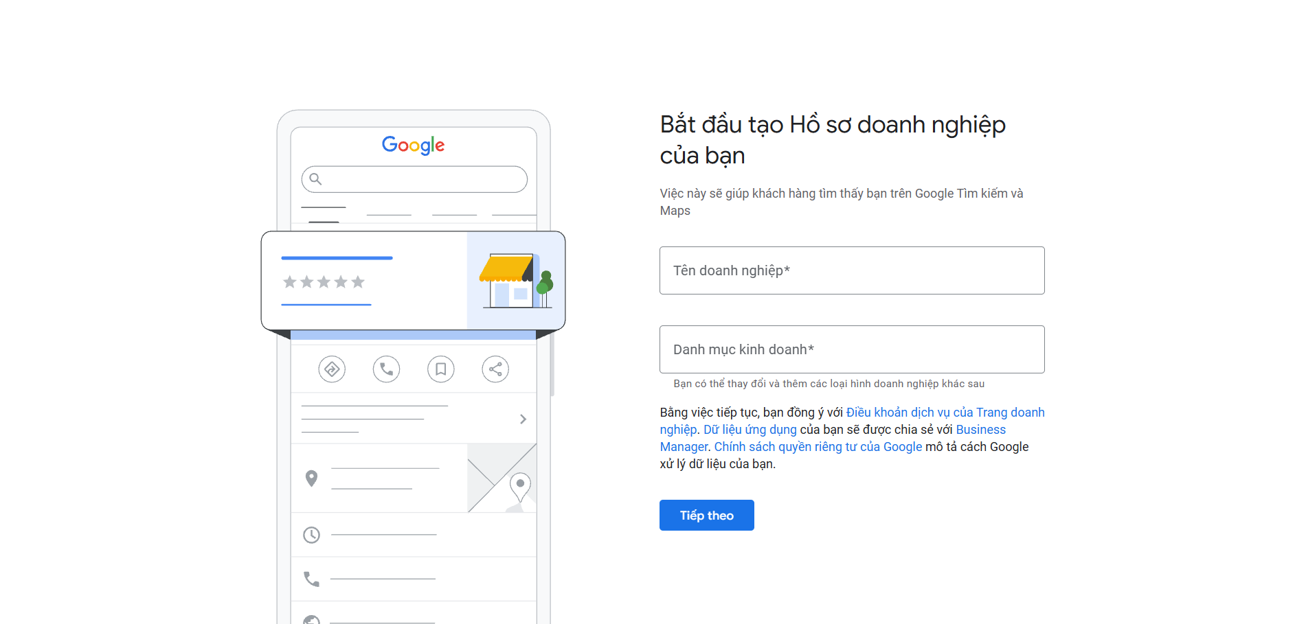Nhập tên doanh nghiệp trên Google Business Profile