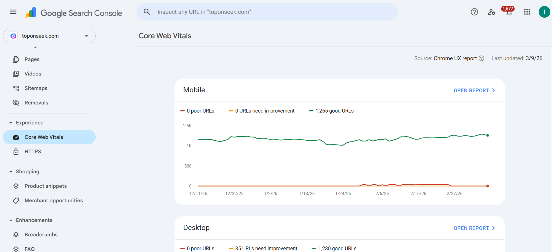 Kiểm tra CWV bằng Google Search Console
