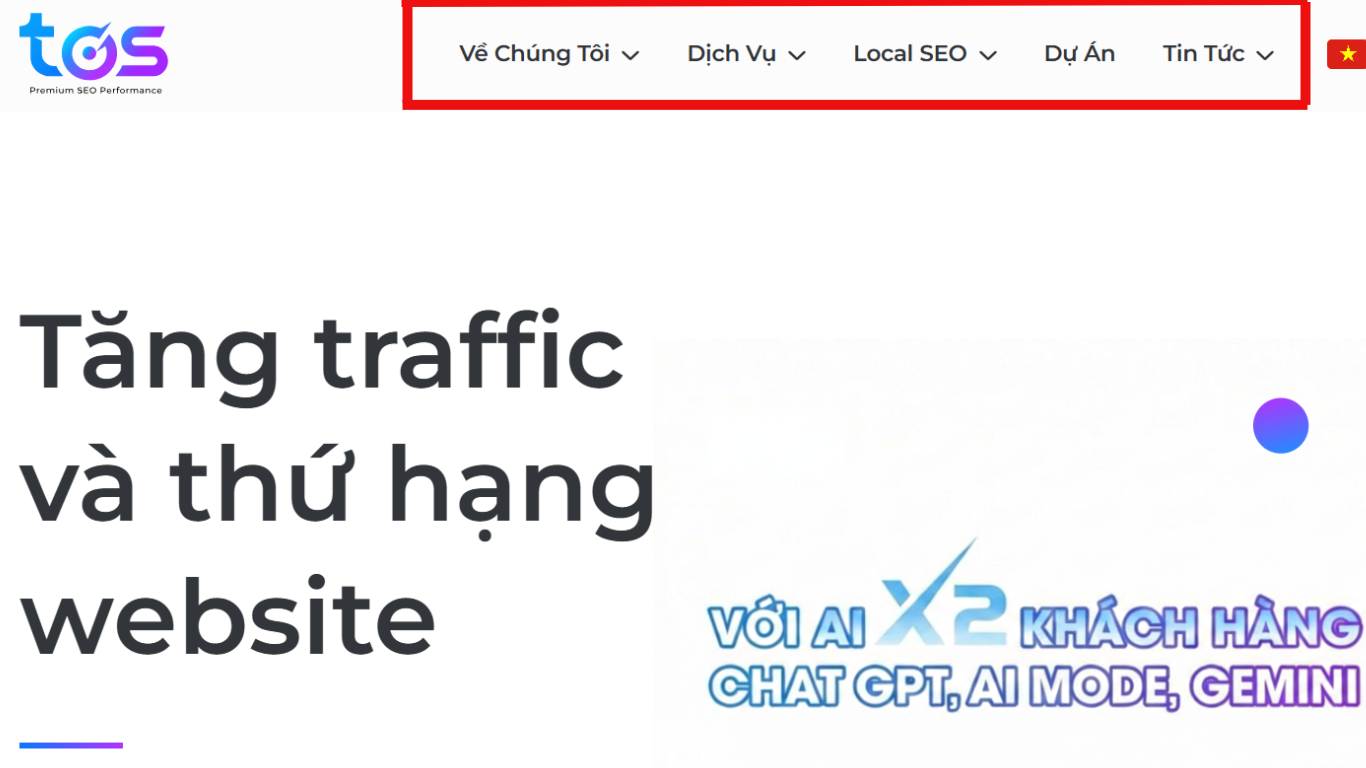 Thanh menu chính của website
