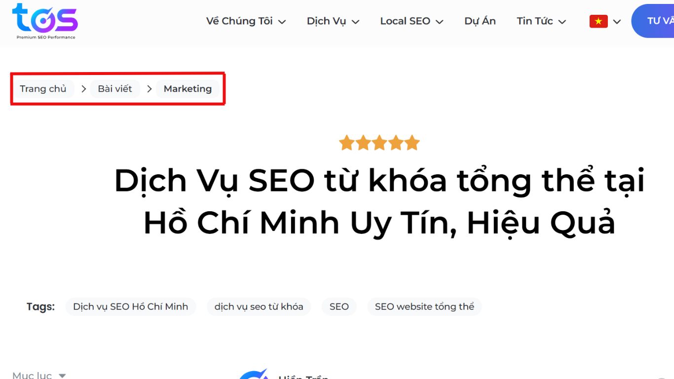 Breadcrumb trên website