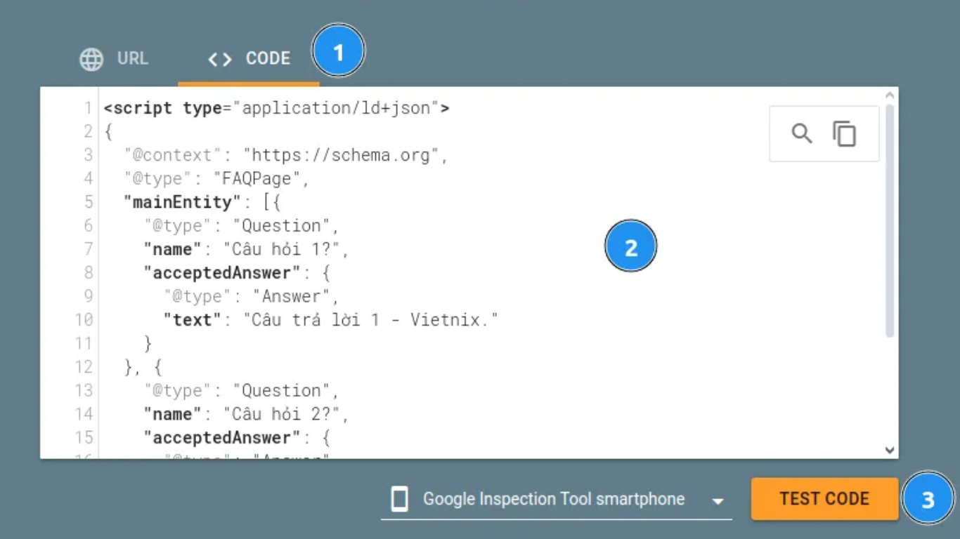 Dán URL bài viết của bạn hoặc dán trực tiếp đoạn mã JSON-LD vào ô kiểm tra