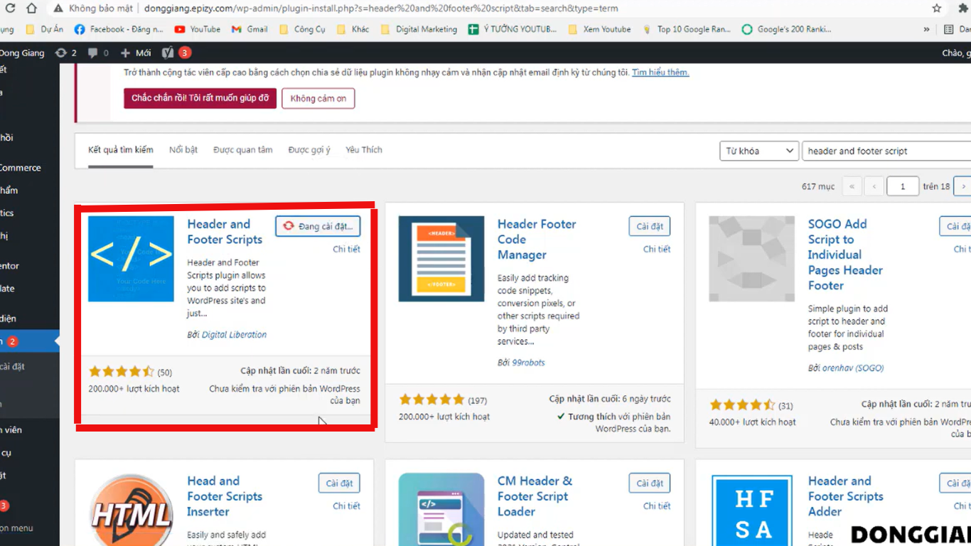 Cài đặt “Header and Footer Scripts” cho web
