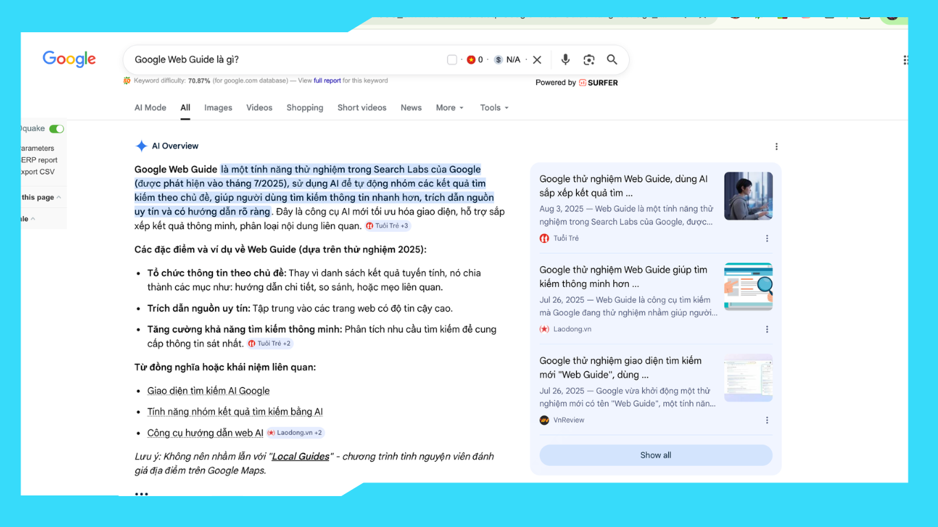 Tính năng Google web guide