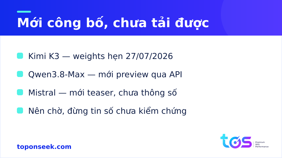 Model AI mở mới công bố chưa tải được: Kimi K3, Qwen, Mistral
