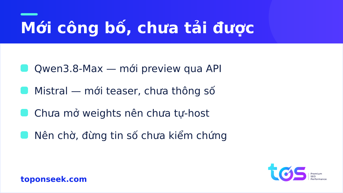 Model AI mở mới công bố chưa tải được: Kimi K3, Qwen, Mistral