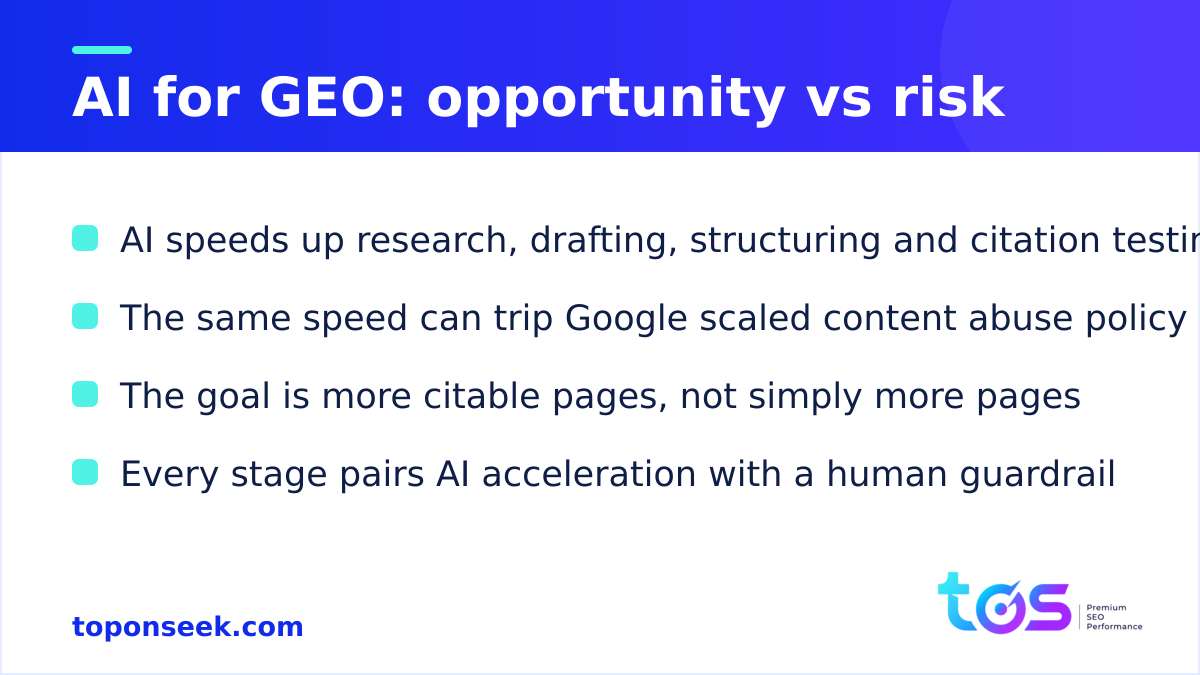 AI for GEO: opportunity vs risk