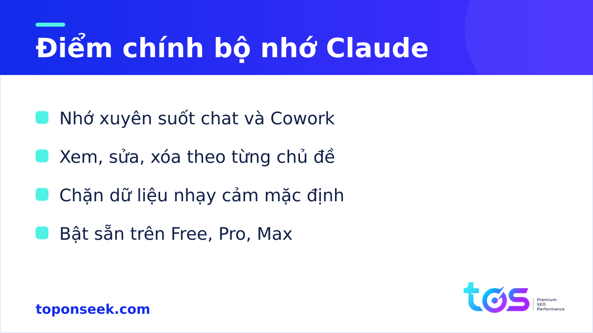 Điểm chính của bộ nhớ Claude