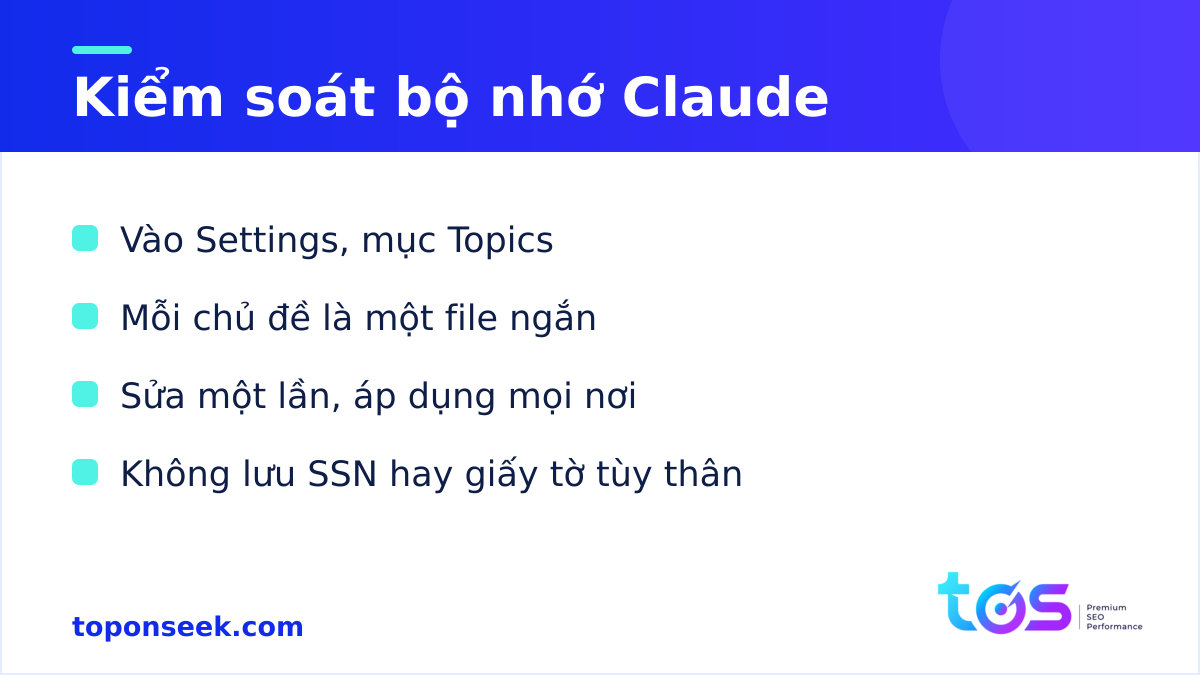 Cách kiểm soát bộ nhớ Claude trong Settings