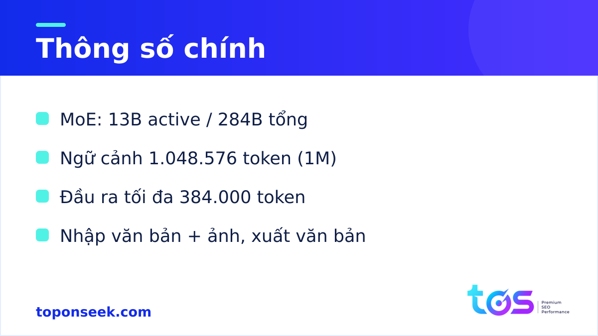 Thông số chính DeepSeek V4 Flash Vision: 13B active, 1M ngữ cảnh
