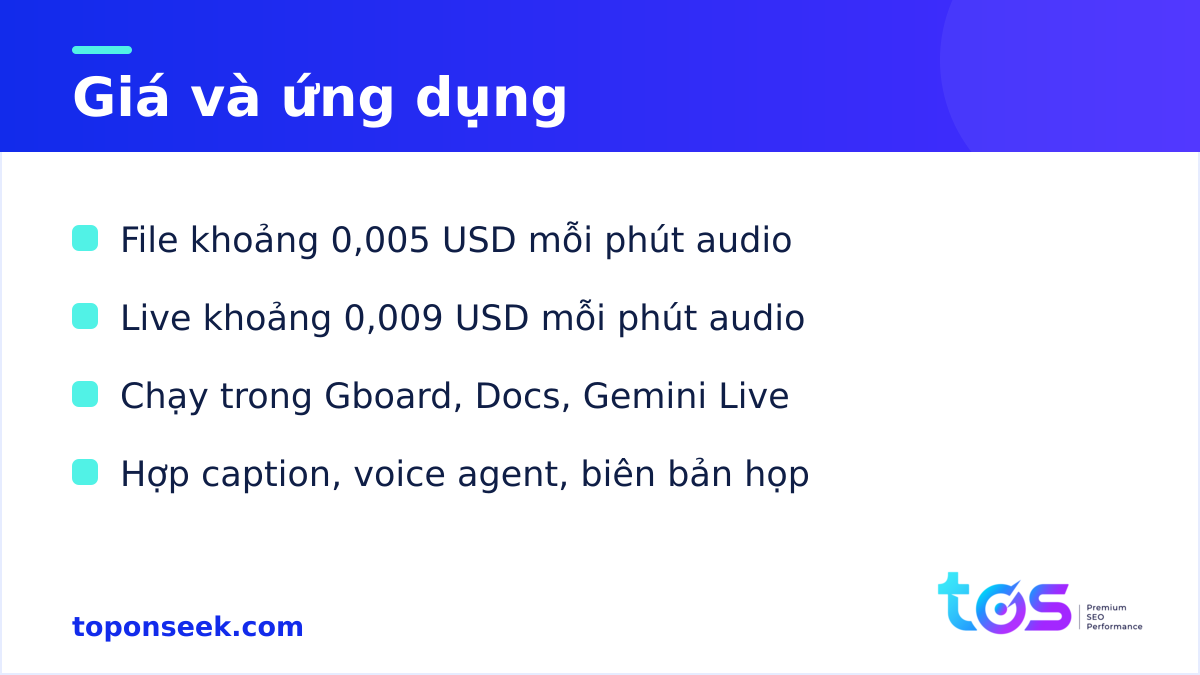 Giá và ứng dụng Gemini 3.5 Transcribe