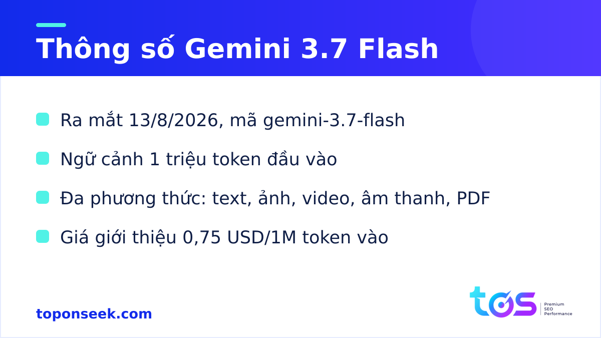 Thông số chính của Gemini 3.7 Flash