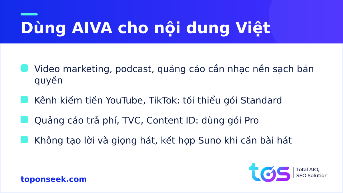 Ứng dụng AIVA cho video marketing, podcast và quảng cáo tại Việt Nam