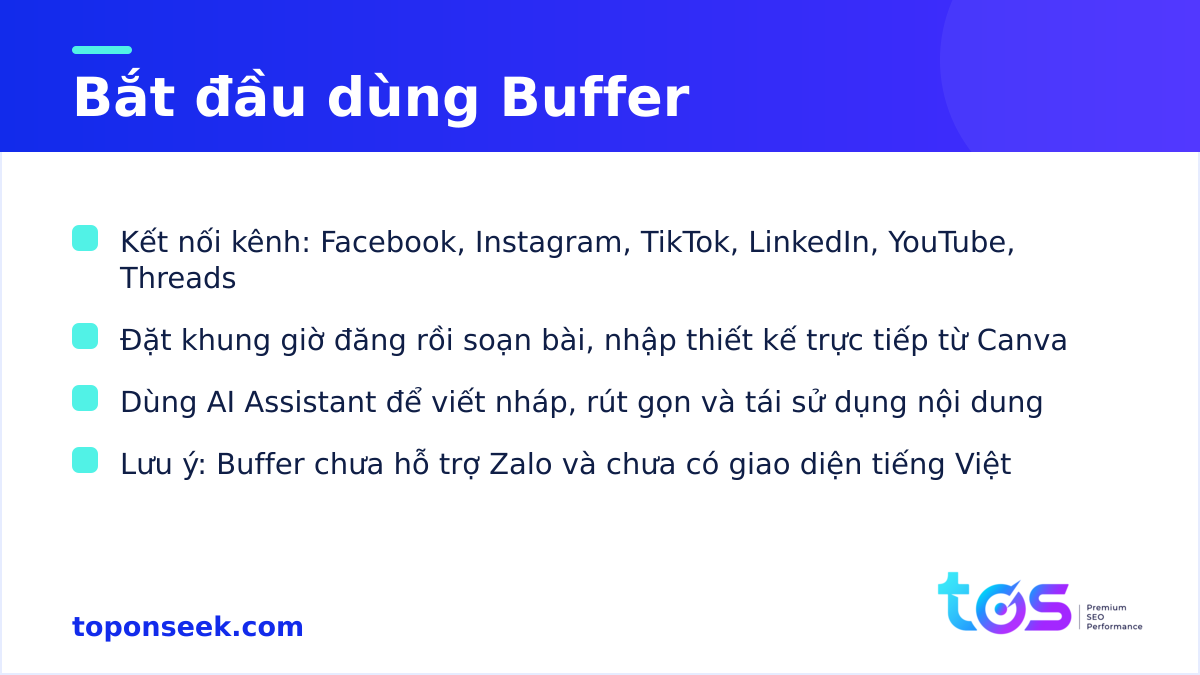 Các bước bắt đầu dùng Buffer và lưu ý cho doanh nghiệp Việt Nam