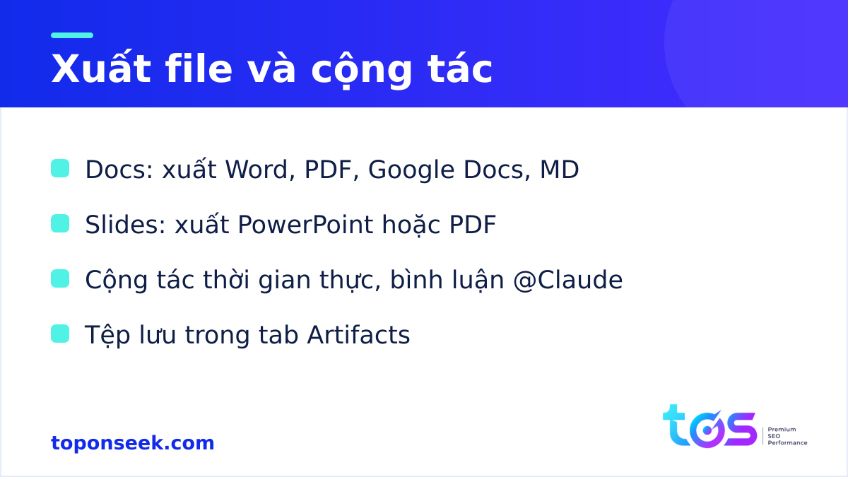 Claude Docs và Claude Slides xuất file Word, PDF, PowerPoint và cộng tác thời gian thực