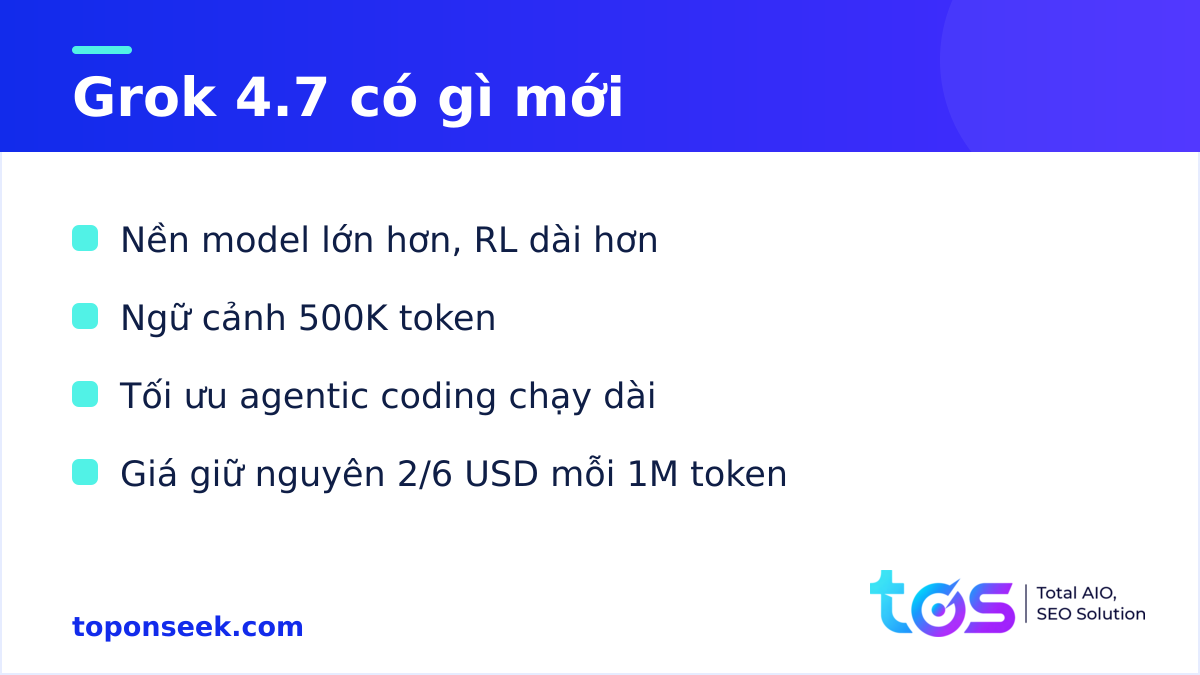 Thông số chính của Grok 4.7 xAI