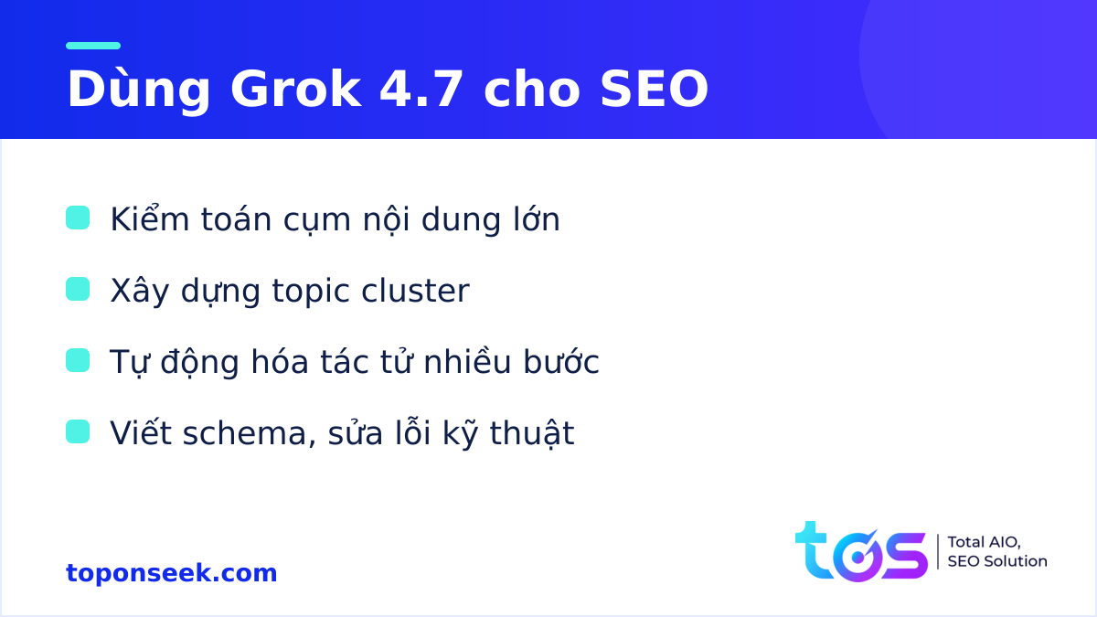 Ứng dụng Grok 4.7 cho marketing và SEO