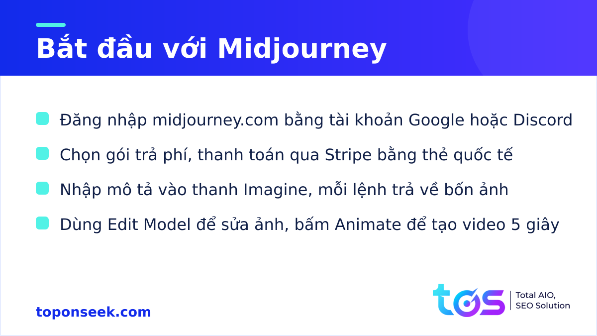 Các bước bắt đầu dùng Midjourney trên website midjourney.com