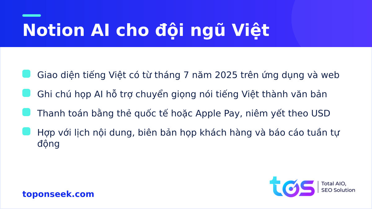 Notion AI tại Việt Nam: giao diện tiếng Việt, ghi chú họp tiếng Việt và ứng dụng cho đội marketing