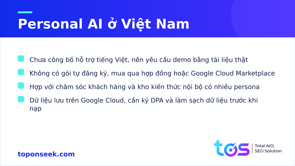 Personal AI với doanh nghiệp Việt: tiếng Việt chưa công bố, kênh mua, ứng dụng và rủi ro dữ liệu