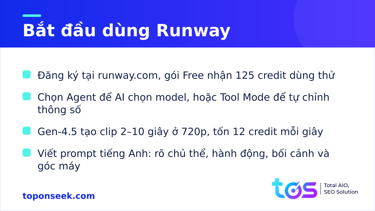 Các bước bắt đầu dùng Runway để tạo video AI với Gen-4.5
