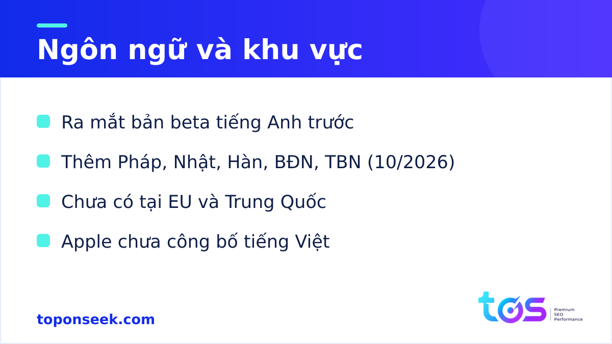 Ngôn ngữ và khu vực hỗ trợ Siri AI